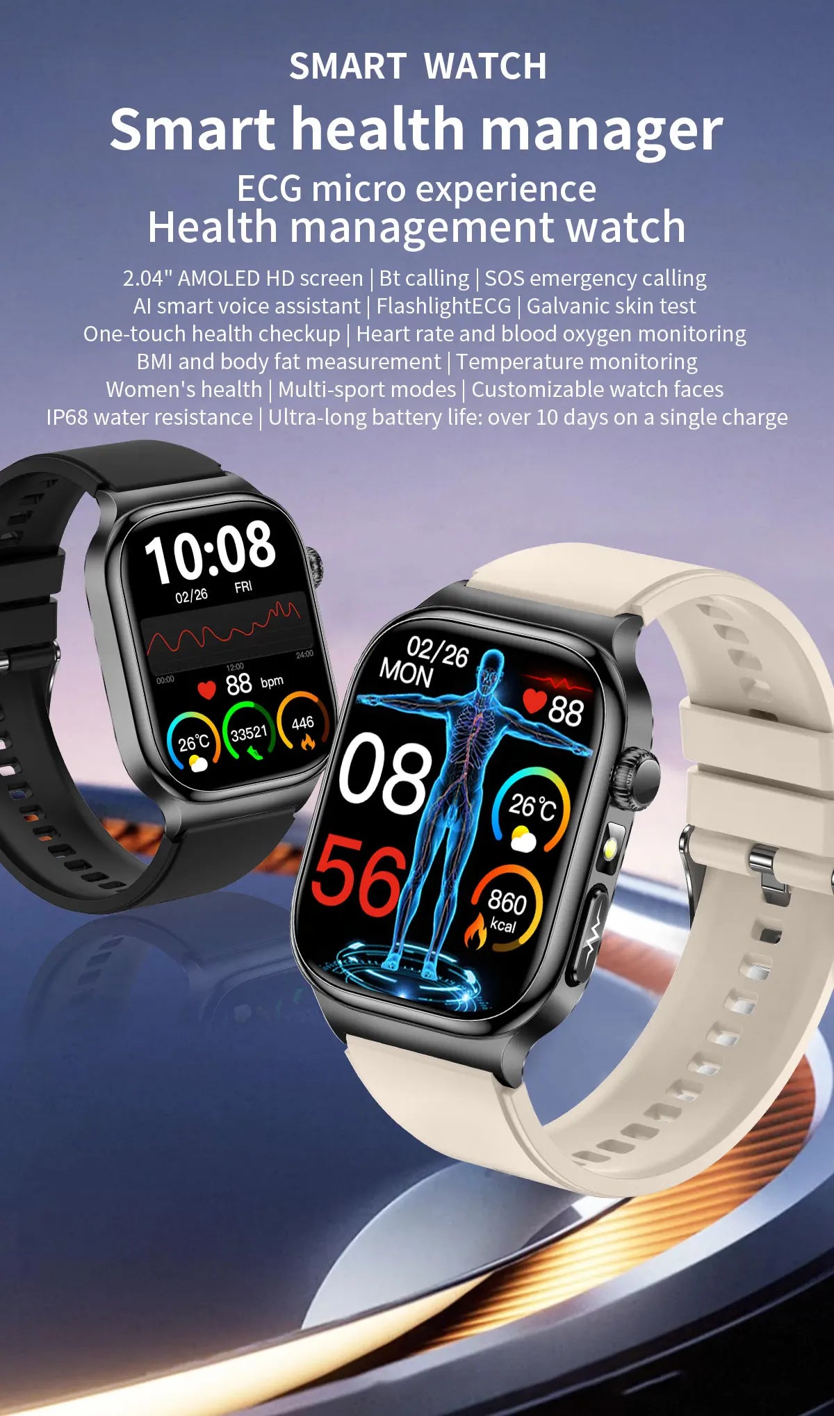 2025 New Precision detection ECG+PPG Uric acid Blood Fat SmartWatch Men Blood Pressure Blood oxygen Voice Call Health Smartwatch