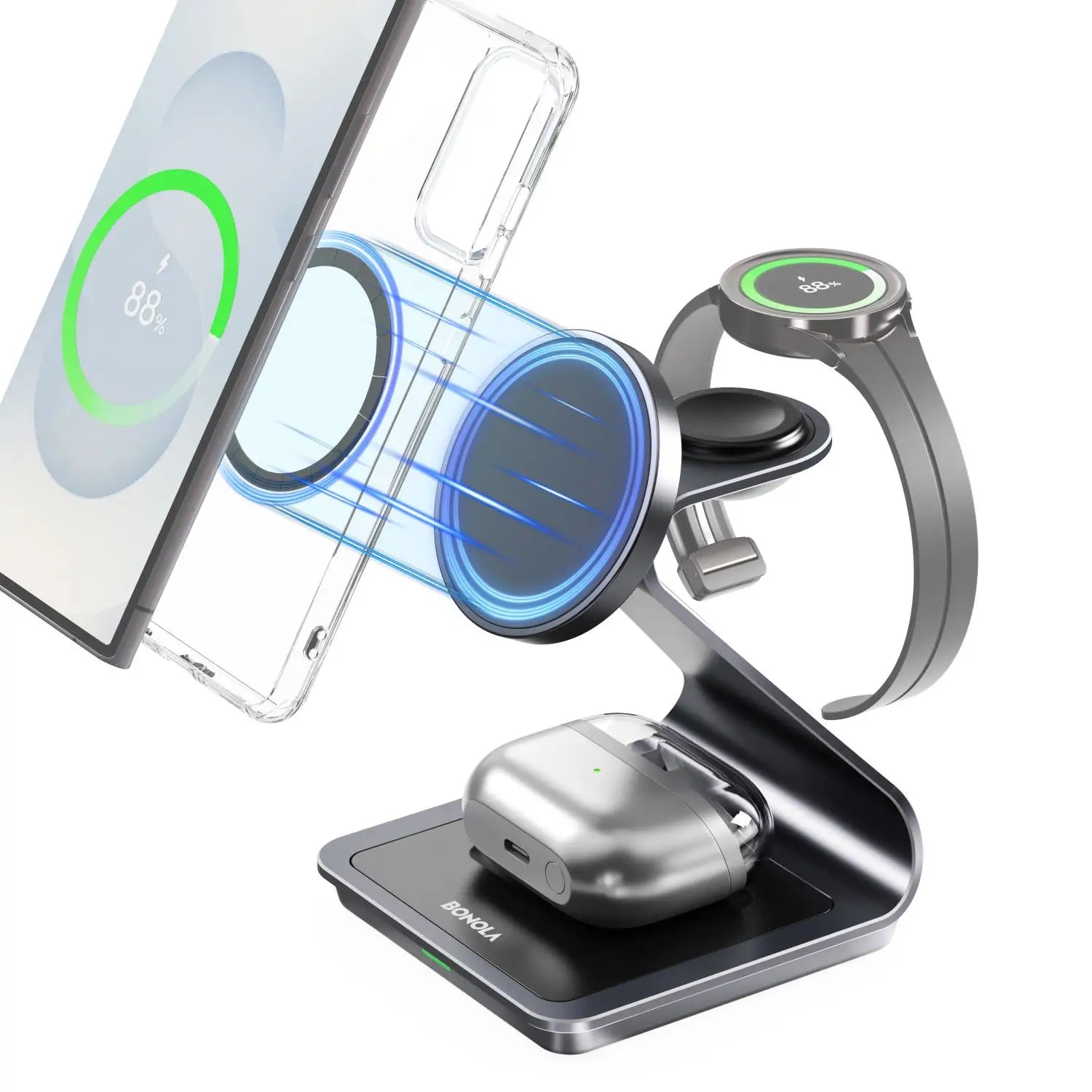 Bonola Magnetic 3 in 1 Wireless Charger Station for Samsung S24 Ultra/S25/26 Fast Charging Stand for Galaxy Watch 8/7/6/Earbuds