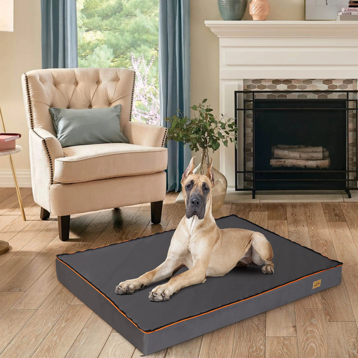 Large I YAN orthopedic dog pet bed with foam cushion and washable cover, featuring a padded pillow for comfortable rest.