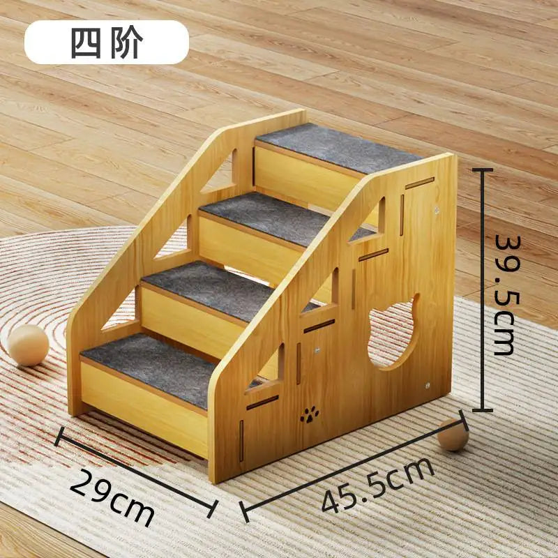 4-Step Wooden Pet Stairs Nonslip Carpeted Indoor Pet Steps Dog Stairs Ramp Wooden Pet Ladder for Dogs and Cats for Bed