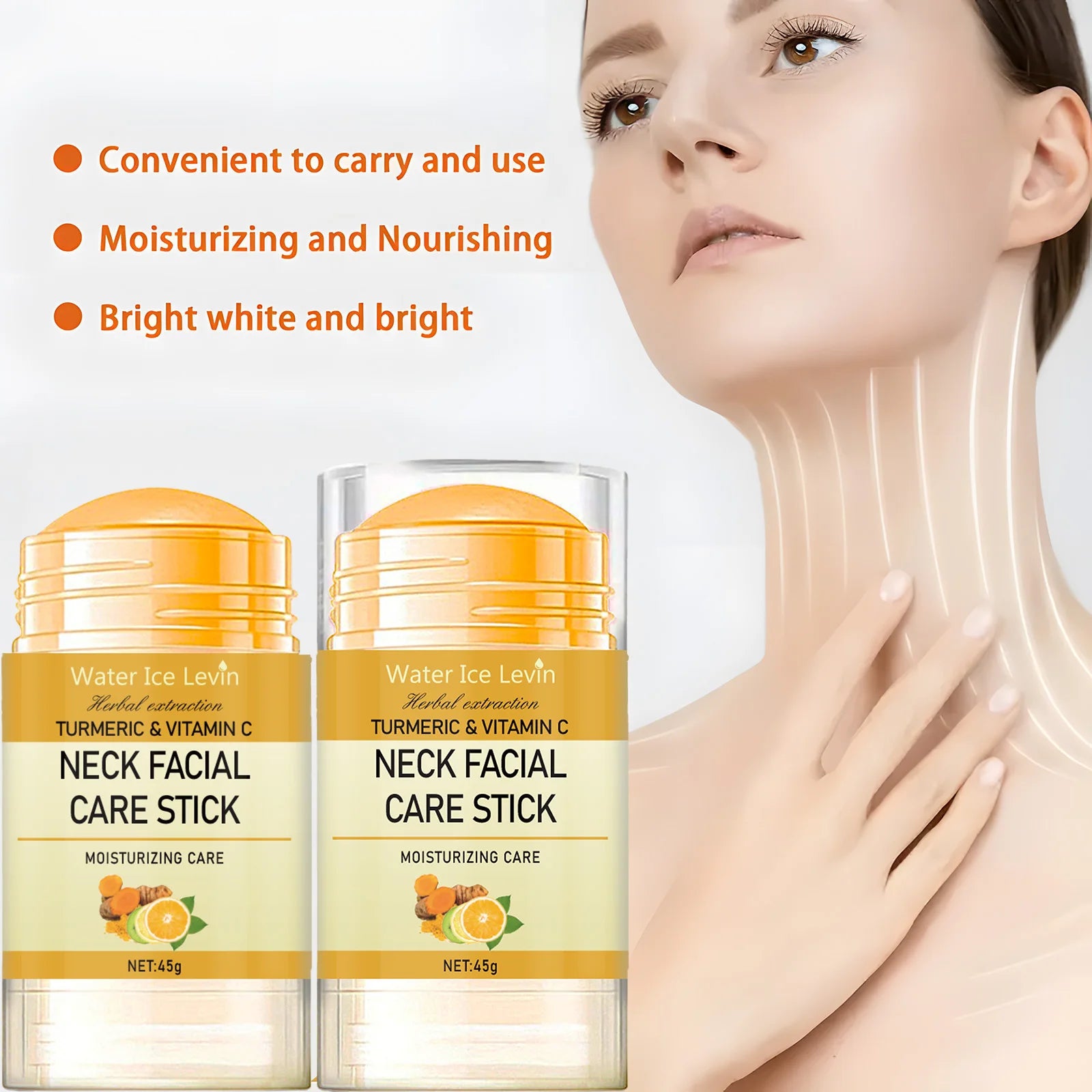 Turmeric & Vitamin C Neck Care Stick, Moisturizes with Herbal Extracts for Smooth, Glowing, Elastic Neck Skin