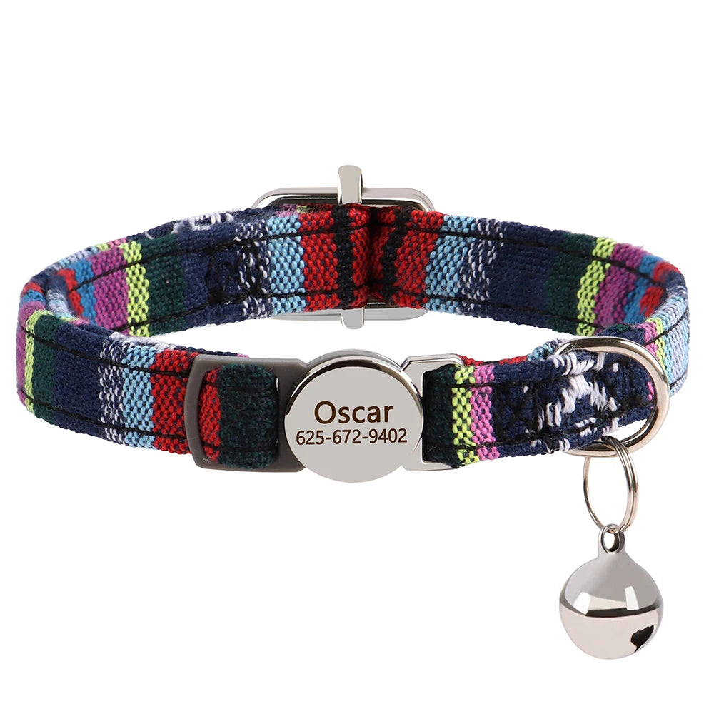 Cute Breakaway Personalized Kitten Cat Collar & Bell Safety Buckle Quick Release Custom Engraved Name ID Tag