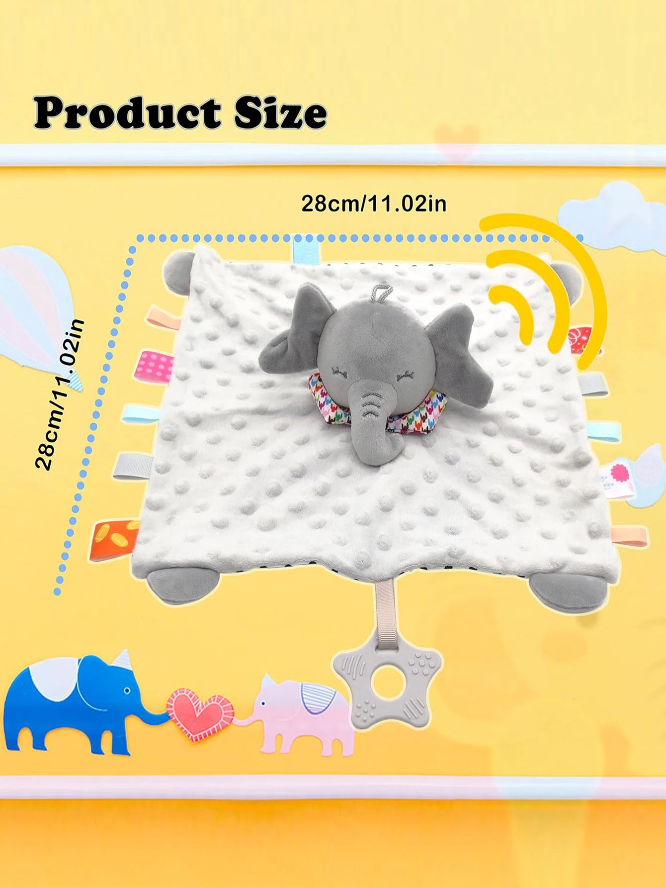 I YAN elephant baby comforter blanket with soft fabric, plush animal toys, and hanging rattle for soothing and comforting toddlers.