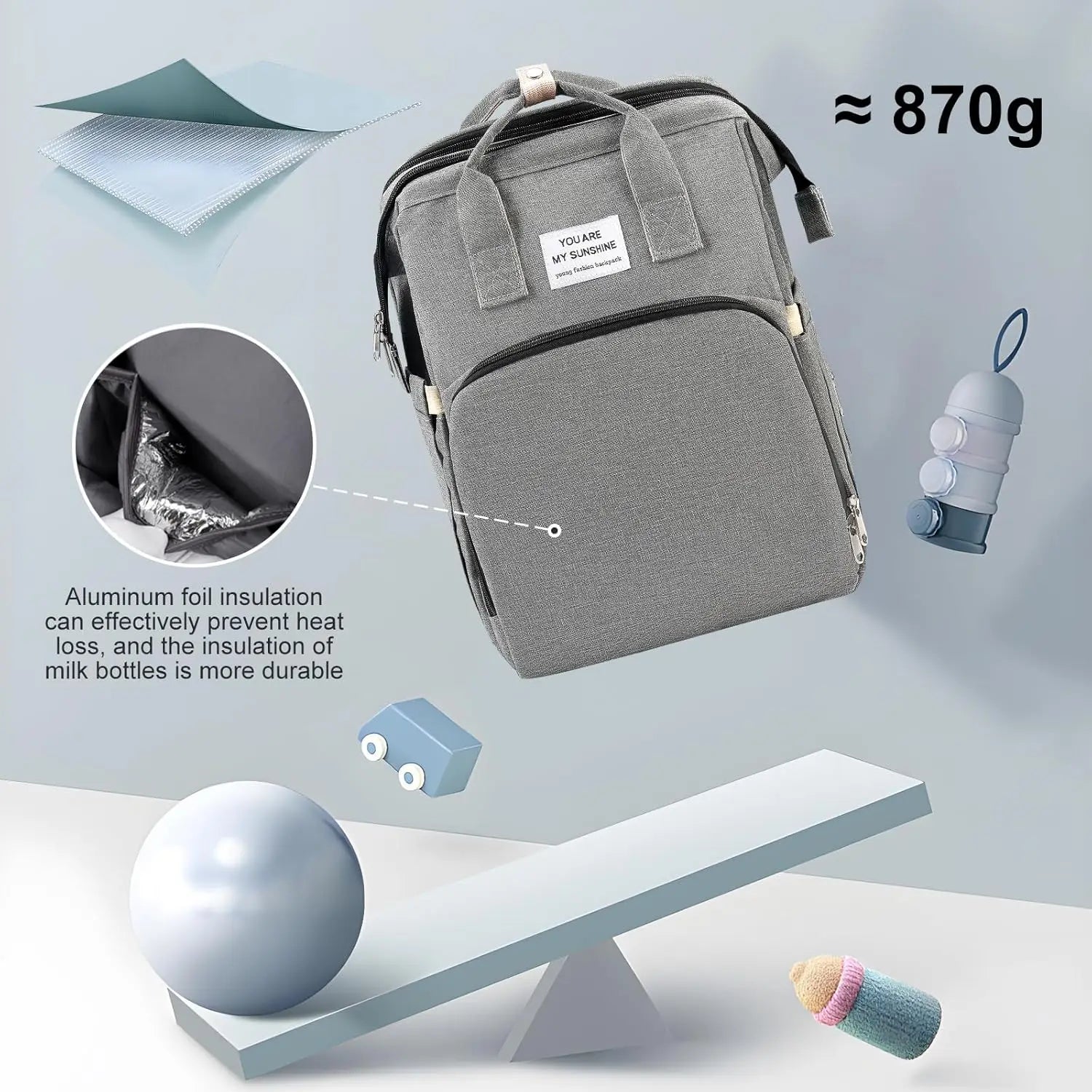 Baby Changing Nappy Bag with Changing Mat Large Capacity for Mum Waterproof Portable Backpack Foldable Bed Stroller StrapsTravel