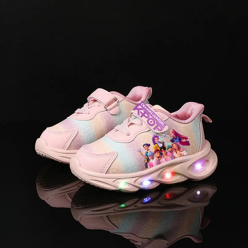 Kpop Demon Hunter Kids LED Light Casual Shoes Boys Cute Cartoon Glowing Sneakers Children Soft Bottom Anti Slip Sports Shoes