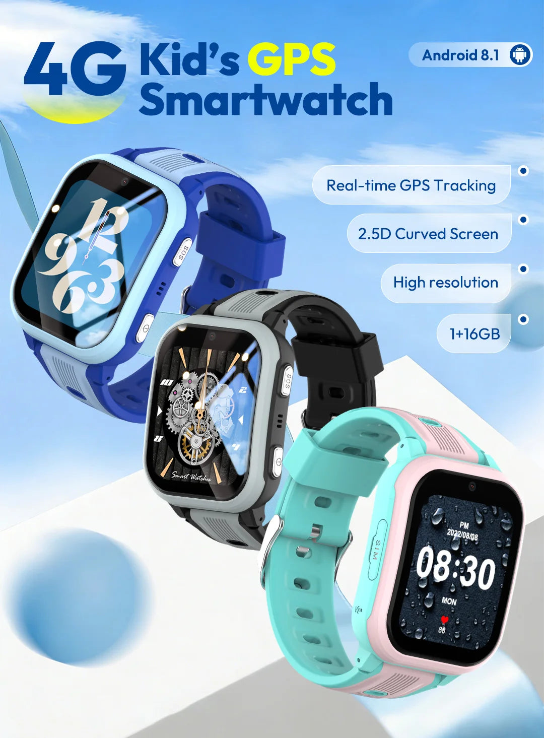 I YAN Wonlex 4G Kids Smartwatch with dual cameras, GPS tracking, and video call feature, showing the watch face with buttons and display.