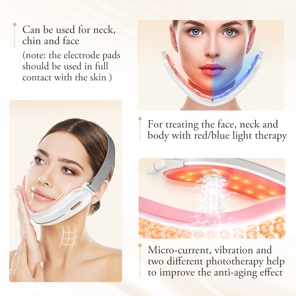 ANLAN V-Face Lifting Beauty Device 4-pole Double Chin Remove EMS Facial Slimming Red/Blue Light Heat Massage Face Lift Machine