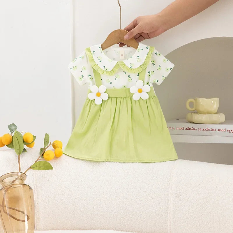 Baby Girl Dress Summer Small Floral Print Lace Lapel Cute Baby Girl Dress Summer Vacation Two Cute Baby Girl Dresses