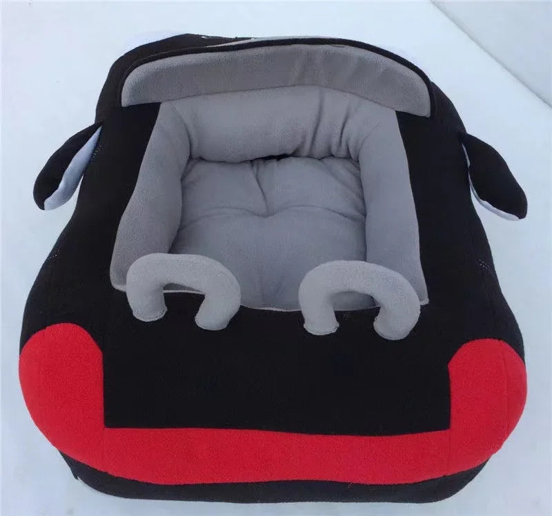Soft plush car-shaped pet bed by I YAN, featuring a cozy sofa design for dogs and cats, washable and comfortable.