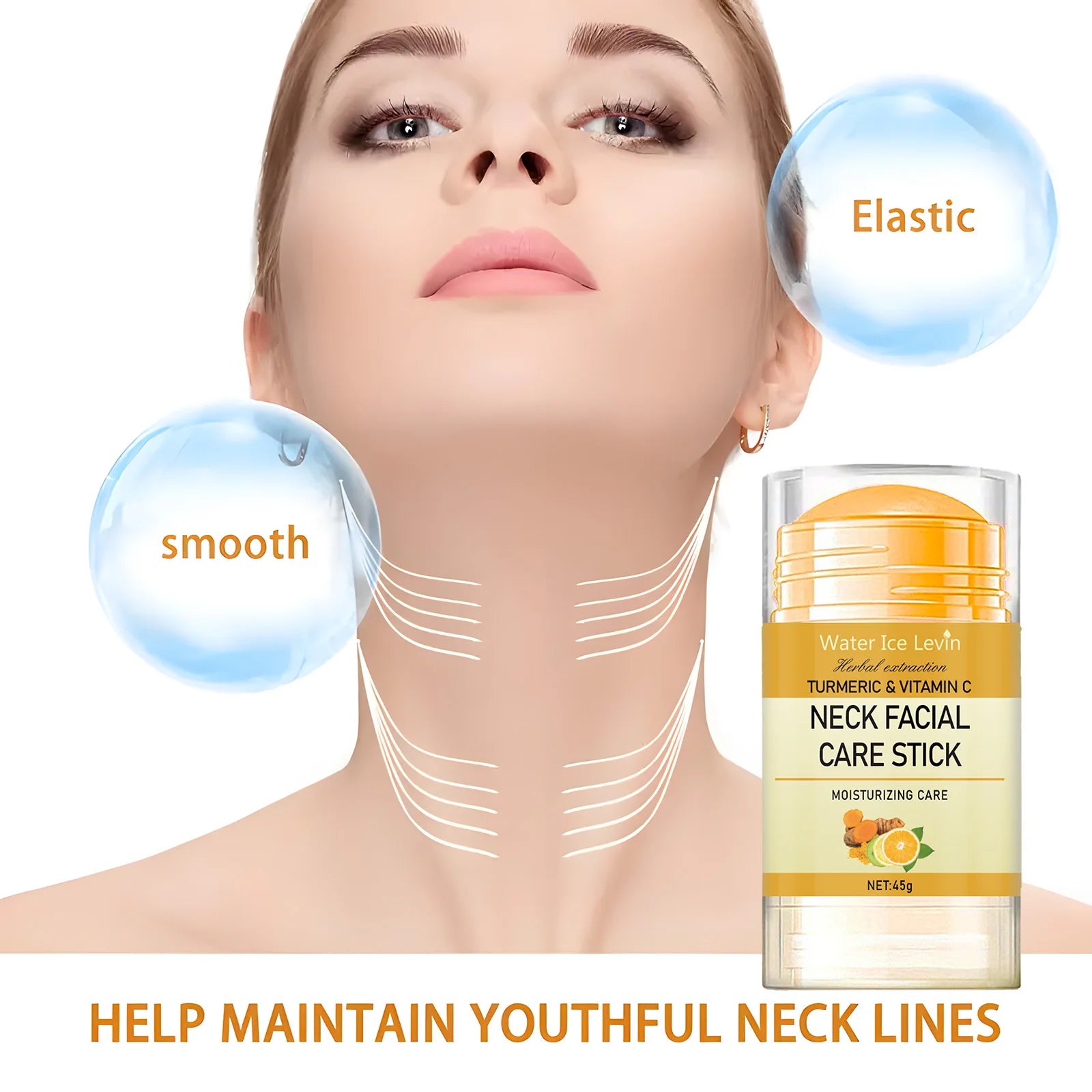 Turmeric & Vitamin C Neck Care Stick, Moisturizes with Herbal Extracts for Smooth, Glowing, Elastic Neck Skin