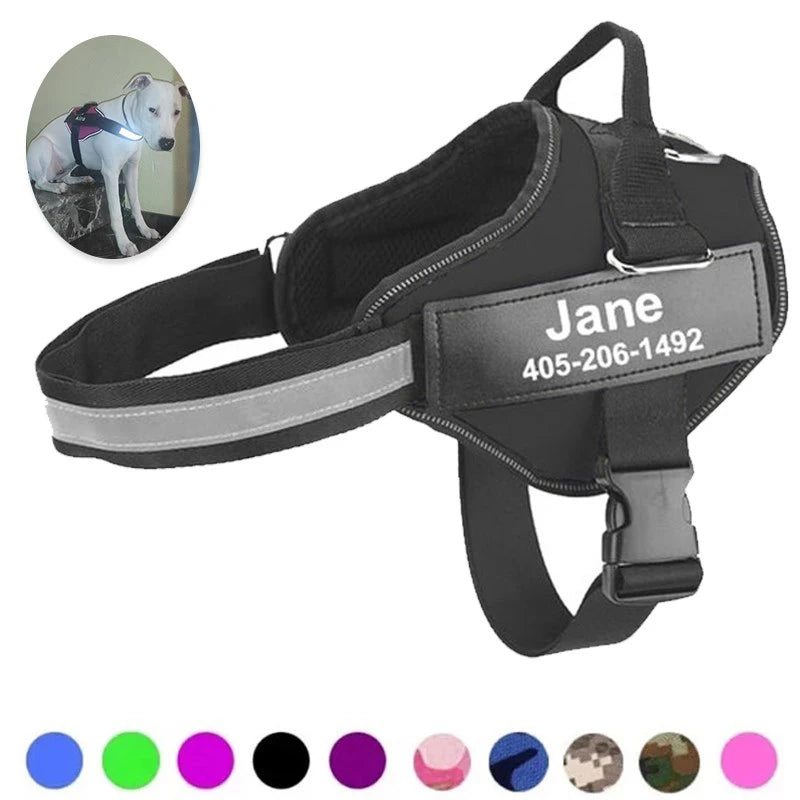 Adjustable reflective dog harness by I YAN, breathable no-pull vest for small and large dogs, with secure buckles and reflective strips.