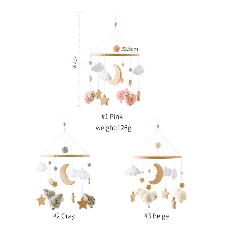 Wooden Crib Mobile with Soft Felt Animals – Newborn Bed Bell & Music Box - I YAN