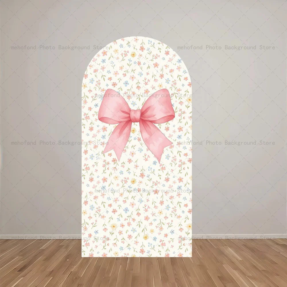 Mehofond Arch Backdrop Customized Name Sweet Gentle Cute Rabbit Bow Shower Birthday Party Decor Studio Photography Background