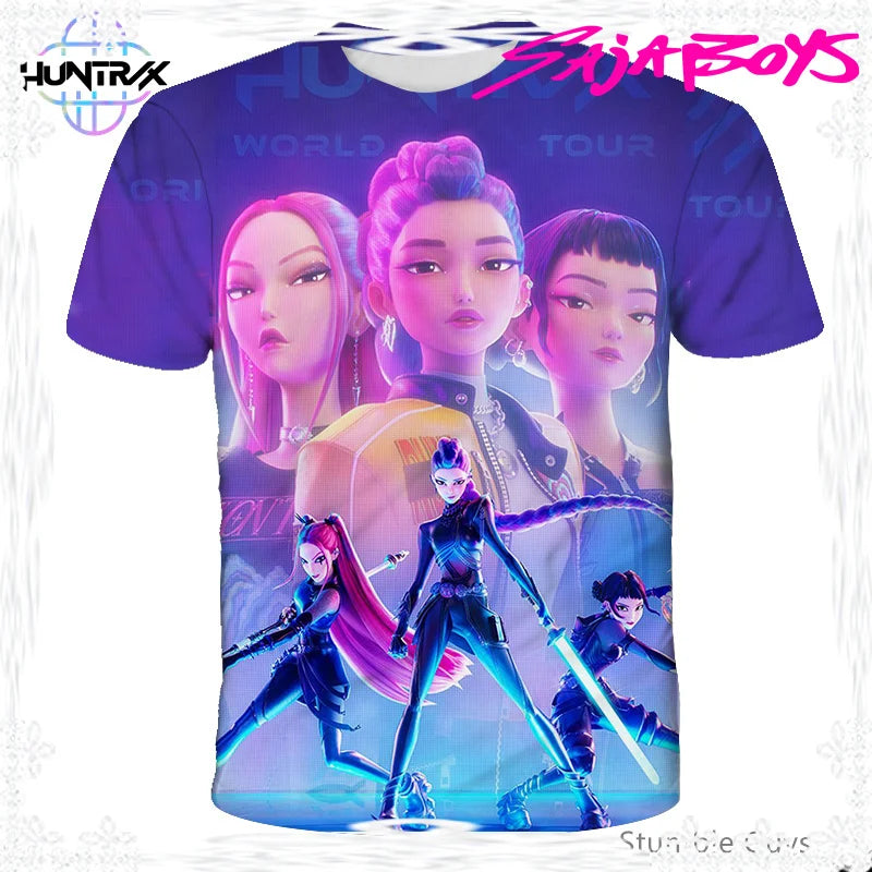 2026 New Girls KPOP Print Short Sleeve T-Shirt Cute Cartoon Graphic Tee Kids Summer 3D Printed Breathable Comfortable Casual Top