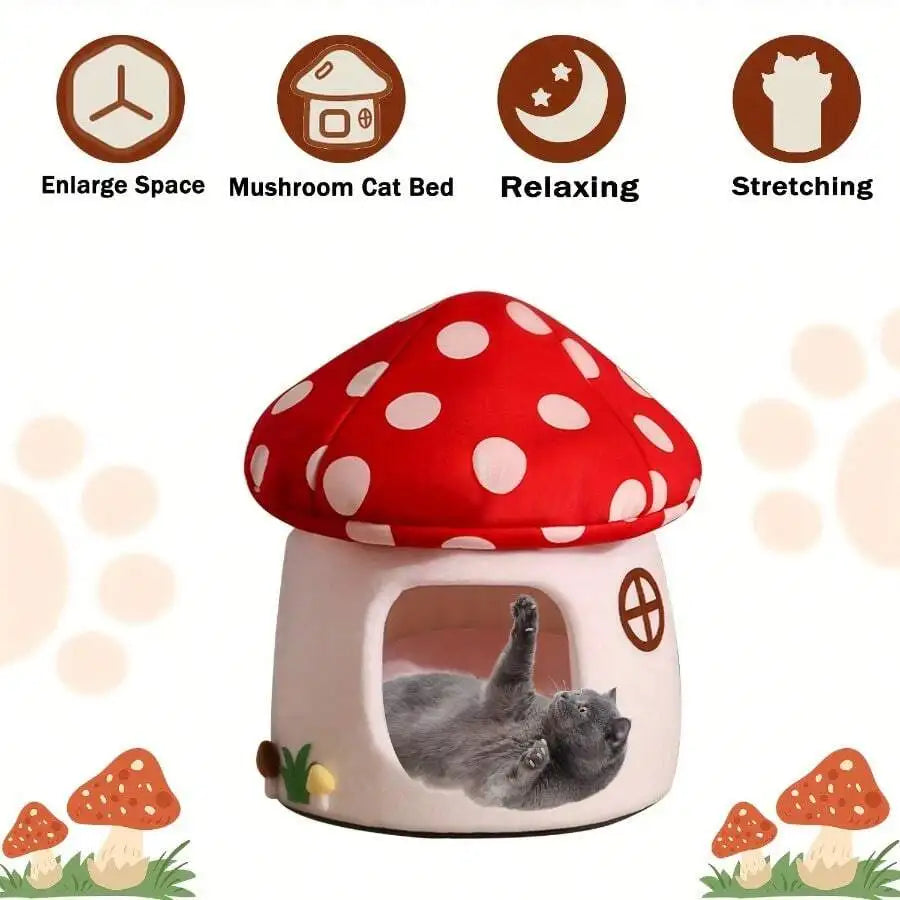 Mushroom Shaped Cat Bed With Scratching Surface, Enlarged Space For Relaxing And Stretching