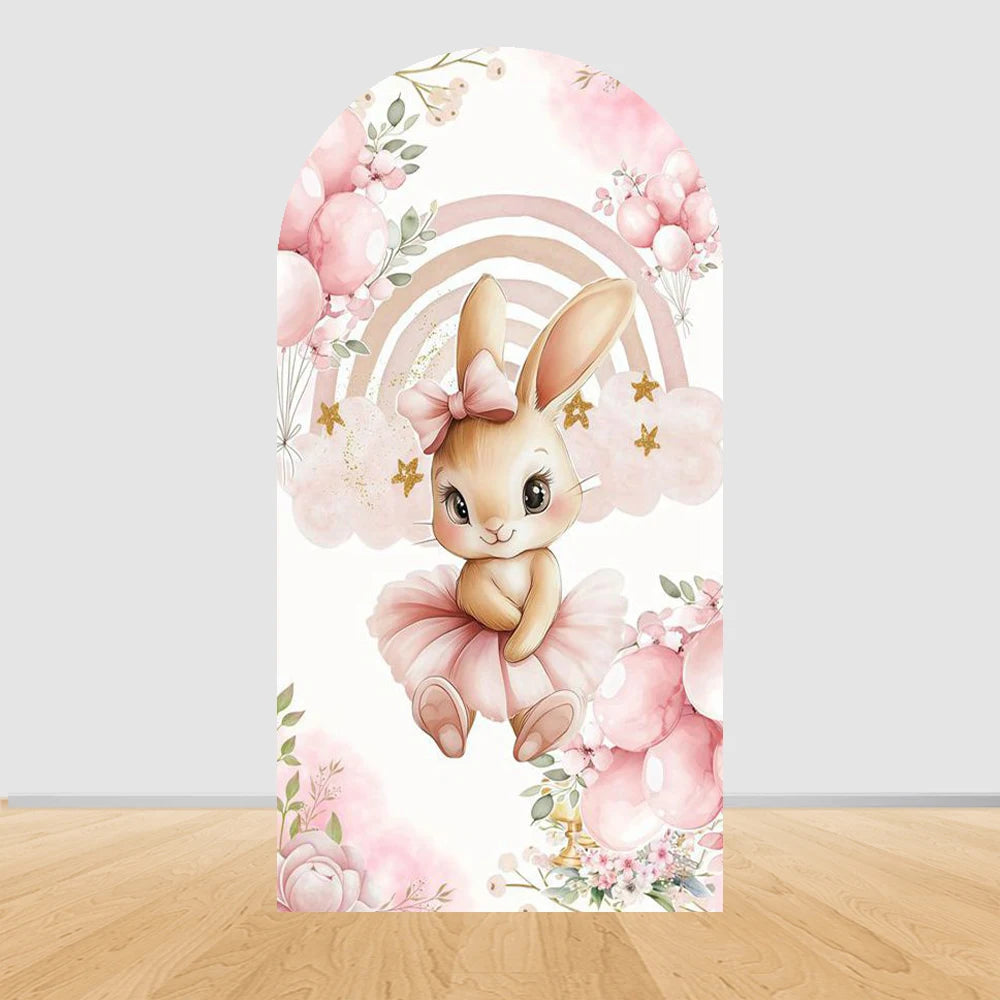 Easter Bunny Rabbit One Birthday Arch Backdrop Cover Pink Dress Floral Bowknot Sweetheart Girl Cake Party Decor Photo Wall