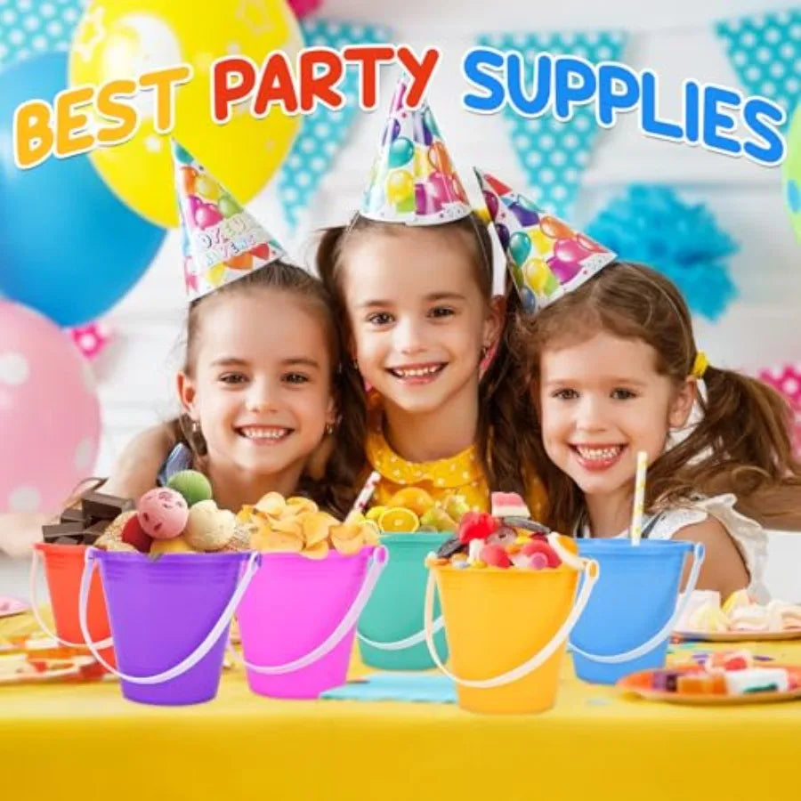 Set of 24 I YAN 5-inch sand beach buckets with shovels, ideal for summer beach fun and outdoor play.