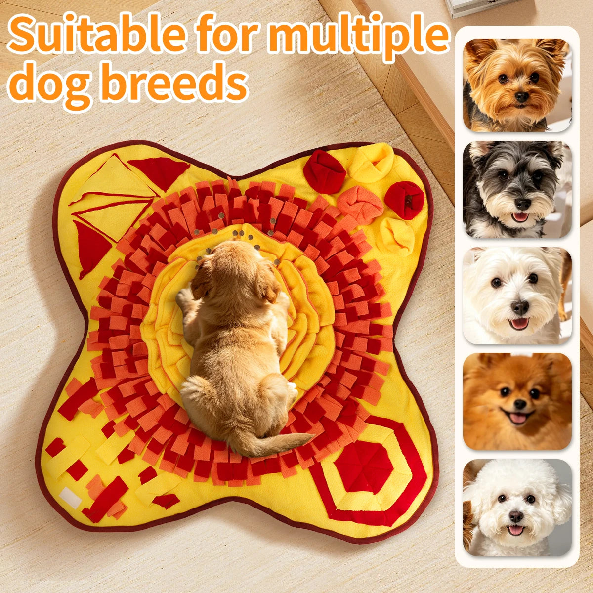 Washable dog snuffle mat with multiple fabric layers for scent training and slow feeding, designed for cats and dogs by I YAN