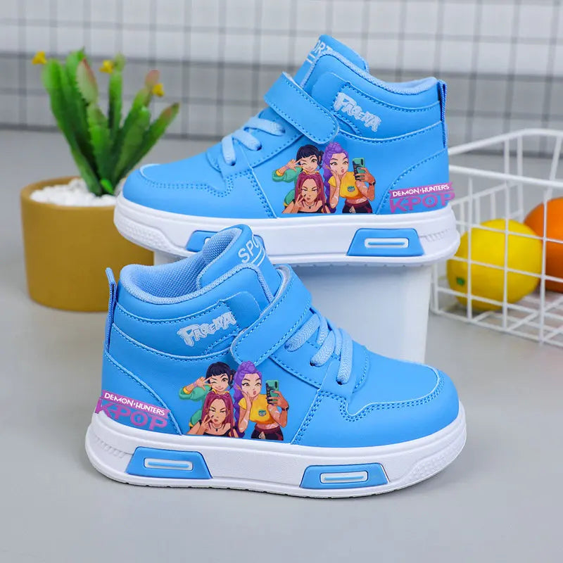 Kpop Demon Hunters High Top Sneakers for Kids Boys Girls Fashion Sport Shoes Anti Slip Casual Footwear Children Leather Sneaker