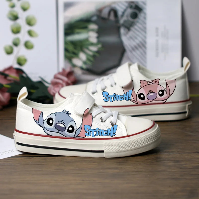 Kids Anime Stitch Canvas Shoes Disney Lilo & Stitch Sport shoes Children Casual Sneakers High-top Basket Shoes Size 25-37