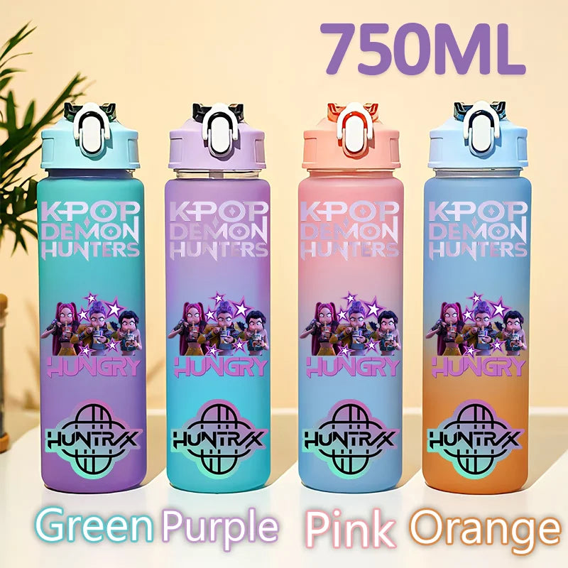 kpop 750ML Demon Hunters Bottle Gourde Gradient Color Water Cup Plastic Drinking Cup gradient straw cup gift