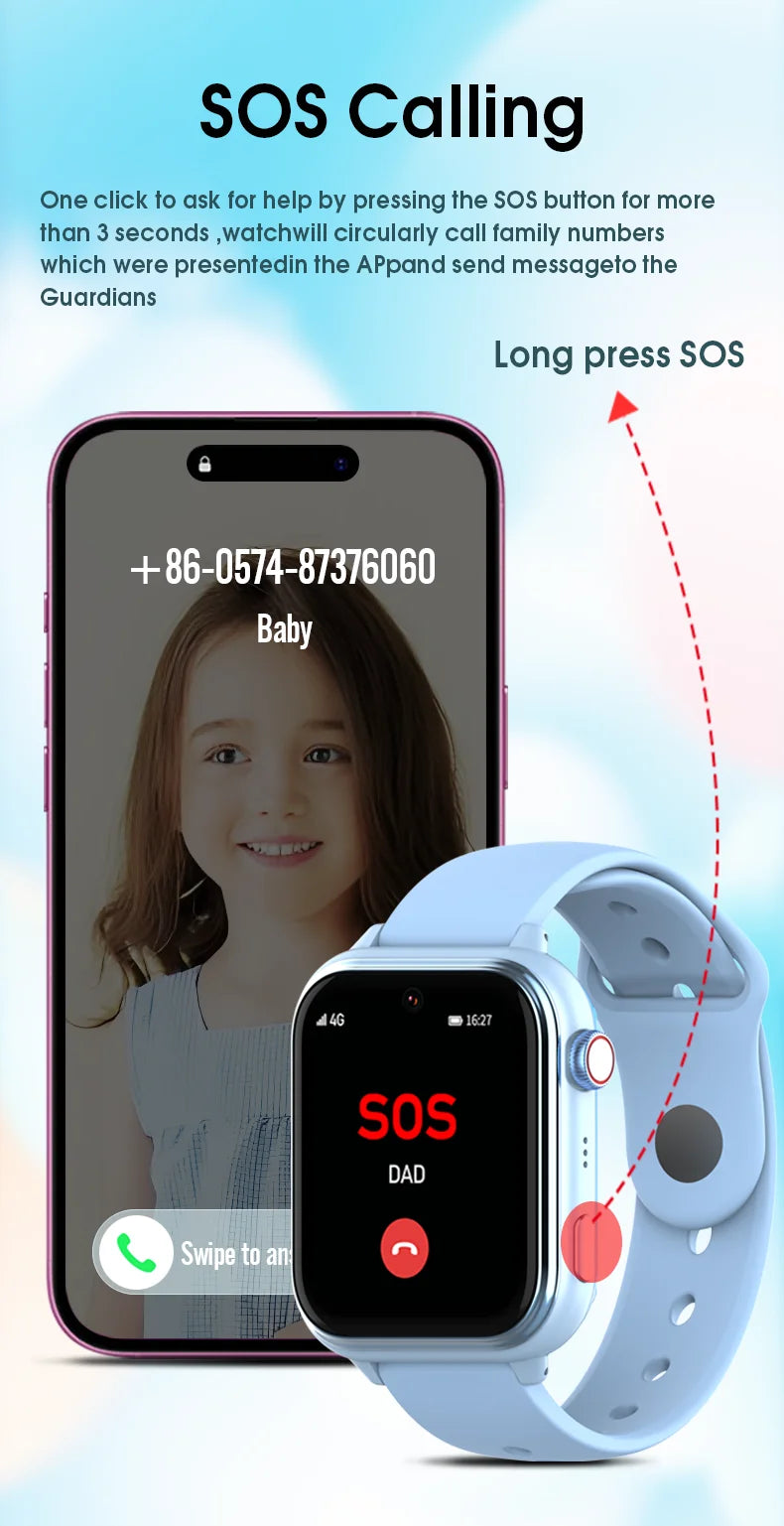 Wonlex KT37 Kids Smart Watch AI Voice Assistant GPS WiFi Location Tracker SOS Alert Video Call WhatsApp Smart Watch for Children
