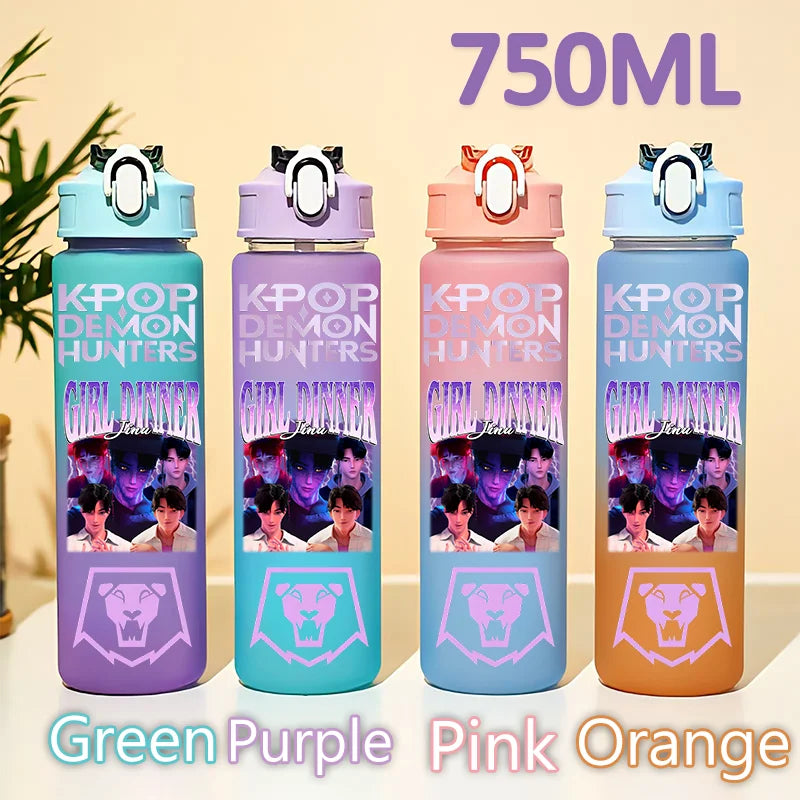 kpop 750ML Demon Hunters Bottle Gourde Gradient Color Water Cup Plastic Drinking Cup gradient straw cup gift