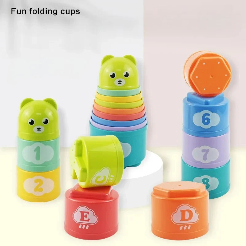 I YAN Kid Brain Response Battle Fold Cup game with colorful stacked cups for hand speed and early education fun.