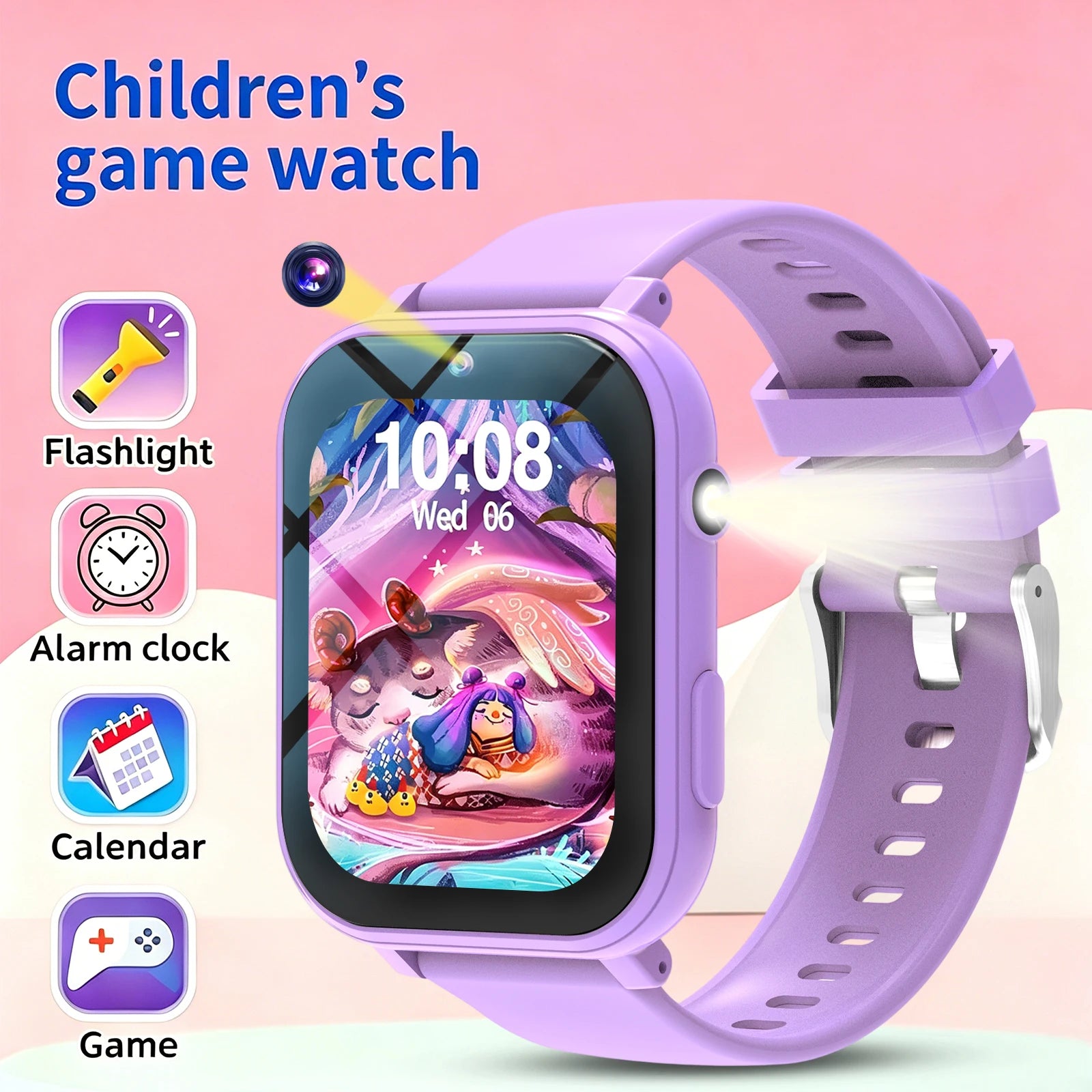 I YAN kids' smartwatch with HD touchscreen, camera, puzzle games, music player, pedometer, and flashlight for children aged 6-12.
