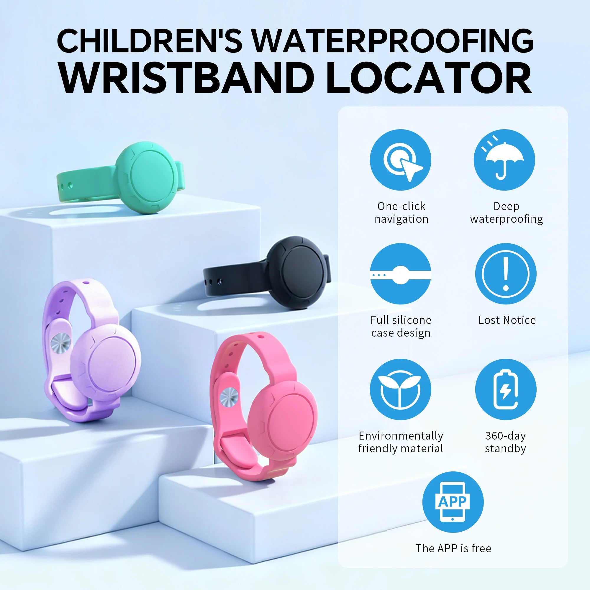 Children's GPS Tracker Wristband Waterproof Locator – Compatible with Xiaomi Huawei Android for Kids & Pets - I YAN
