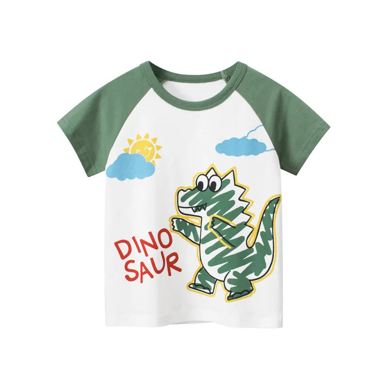 Cute boys' printed cartoon T-shirt from I YAN OLEKID 2025 summer collection, short sleeve toddler top for ages 2-8 years.