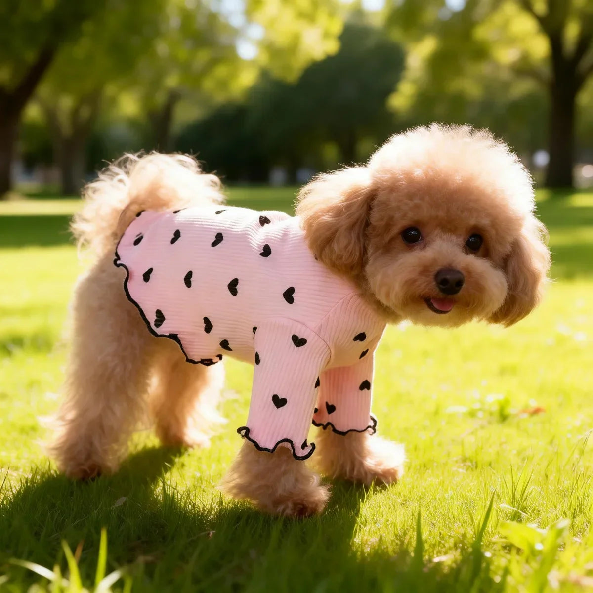 Cute I YAN pet T-shirt with stretch ribbed heart pattern, designed for dogs and cats, featuring a comfortable home vest style.