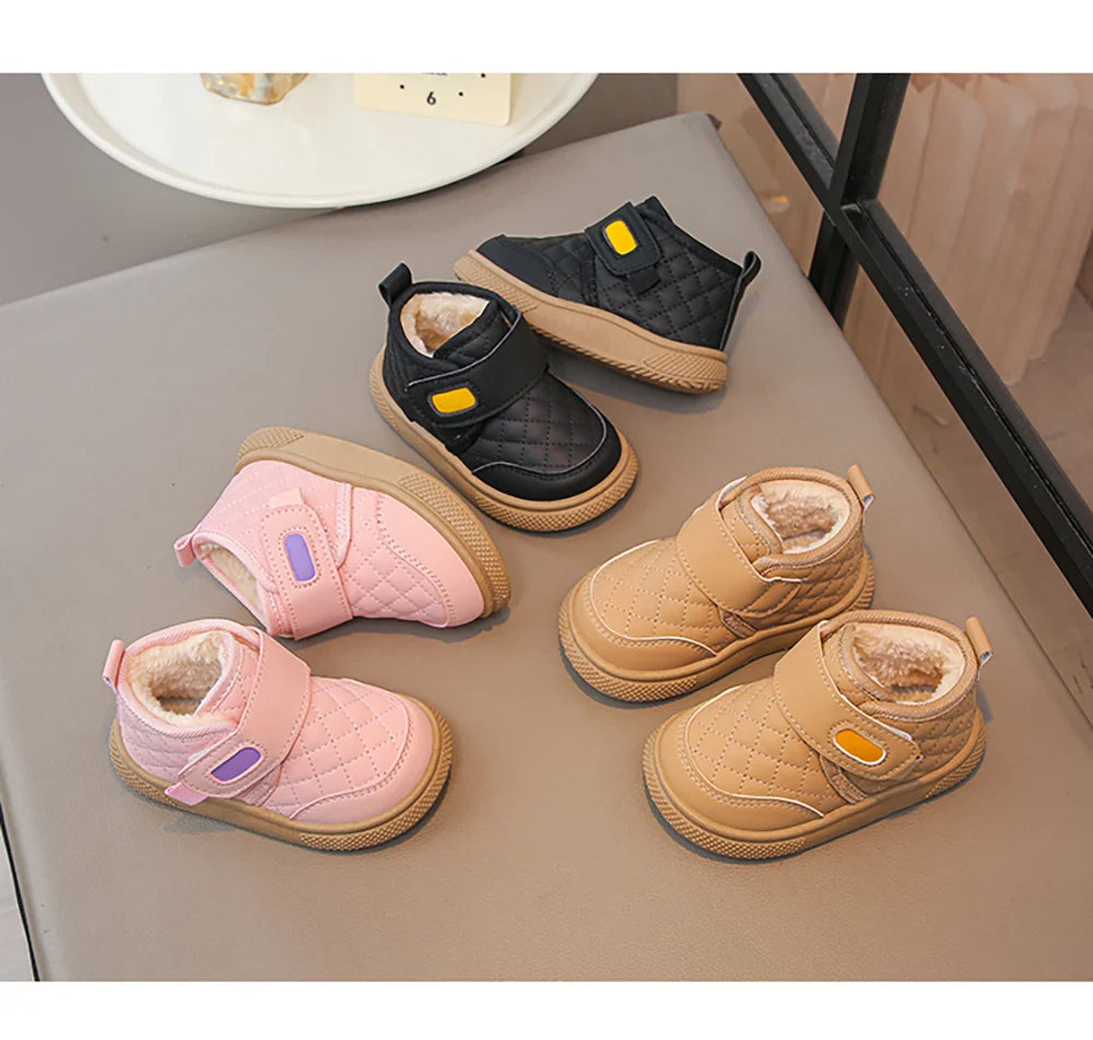 Winter Plush Boots For Children PU Leather Boy's Girl's Cotton Shoes Thick Warm Kid's Snow Boots Faux Fur Boots For Kids