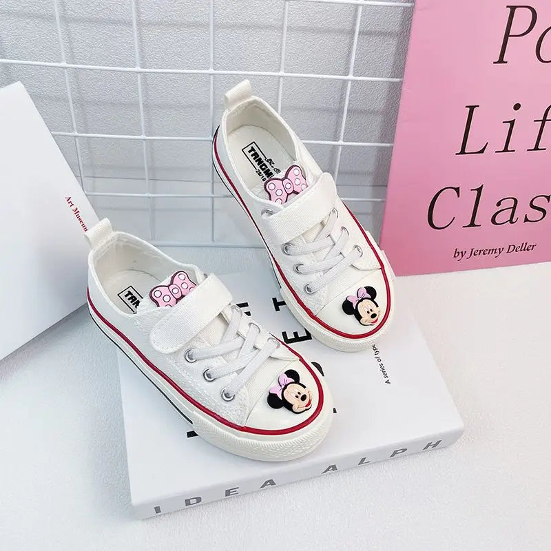 Disney Girls' Canvas Casual Shoes Soft Sole High Top Cartoon Mickey Mouse Minnie Purple White Breathable Shoes Flats Size 24-37