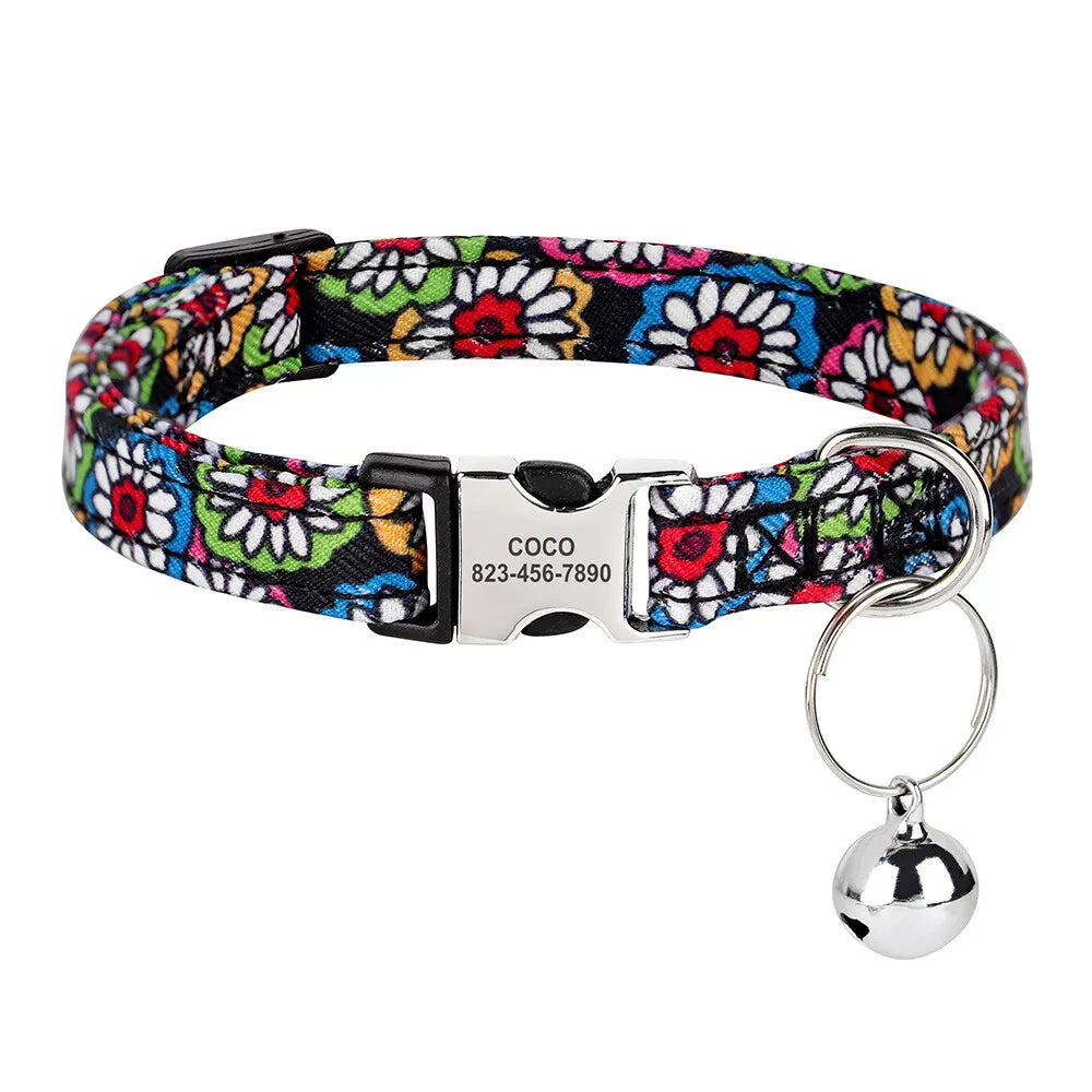 Cute Breakaway Personalized Kitten Cat Collar & Bell Safety Buckle Quick Release Custom Engraved Name ID Tag