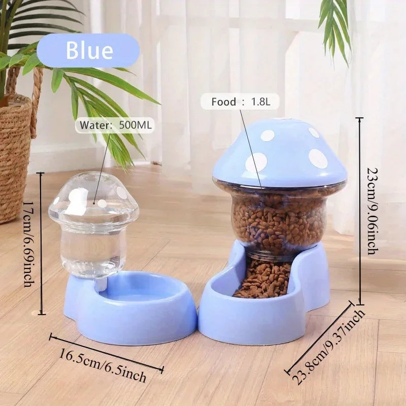 I YAN New Cat Automatic Pet Feeder and Water Dispenser with large capacity, cute mushroom design, and food storage container.