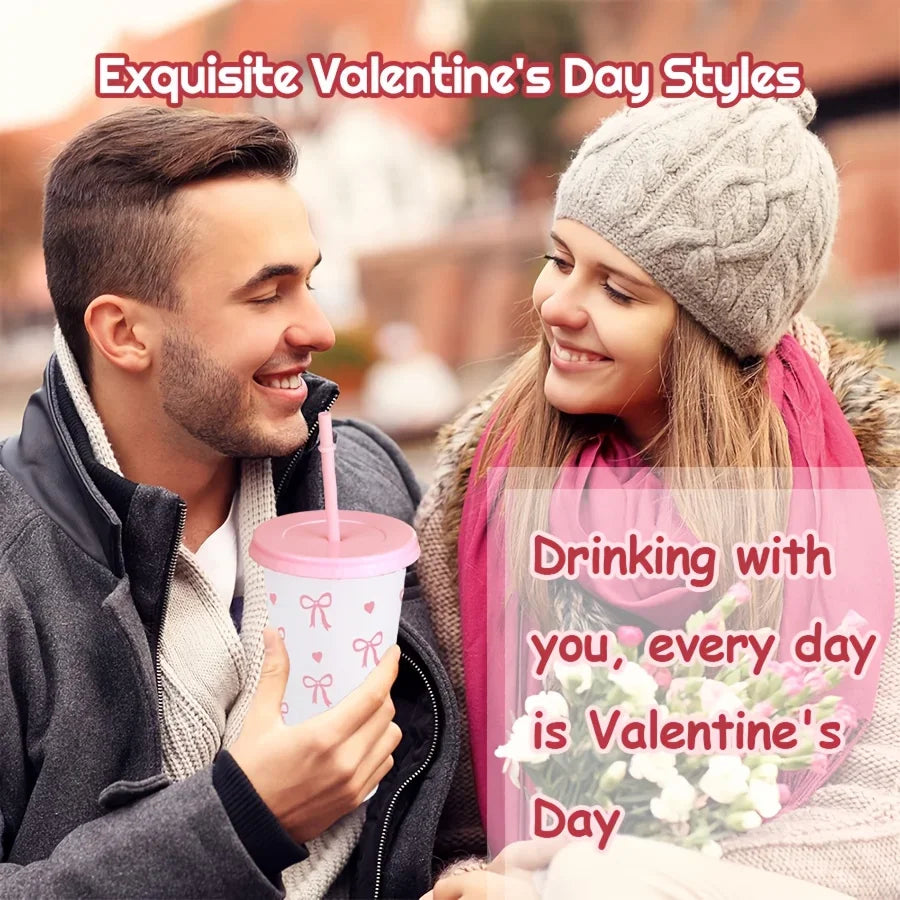 2/20pcs  Reusable Party Cups with Straw & Lid Cute Bow Plastic Tumblers for Cold Drinks Home Office Outdoor Use