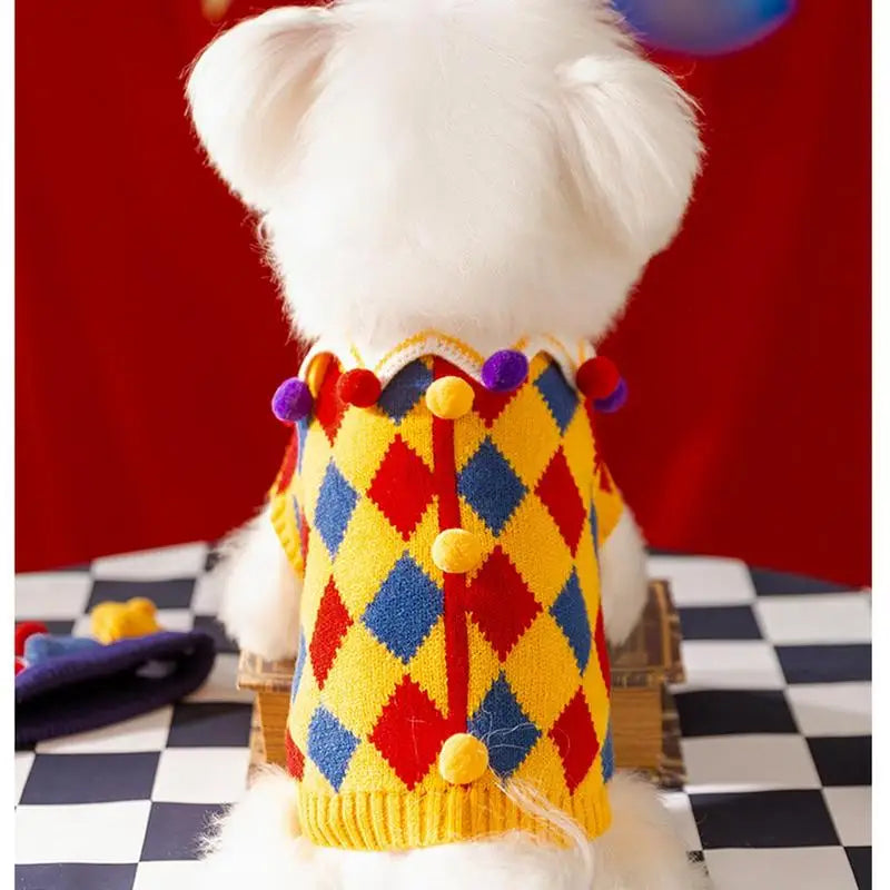 Clown Dog Costume with Hat – Funny Holiday Pet Sweater Outfit