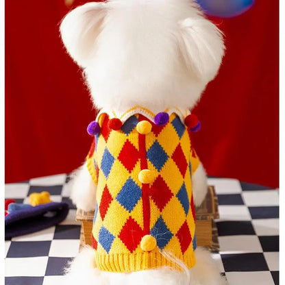 Clown Dog Costume with Hat – Funny Holiday Pet Sweater Outfit