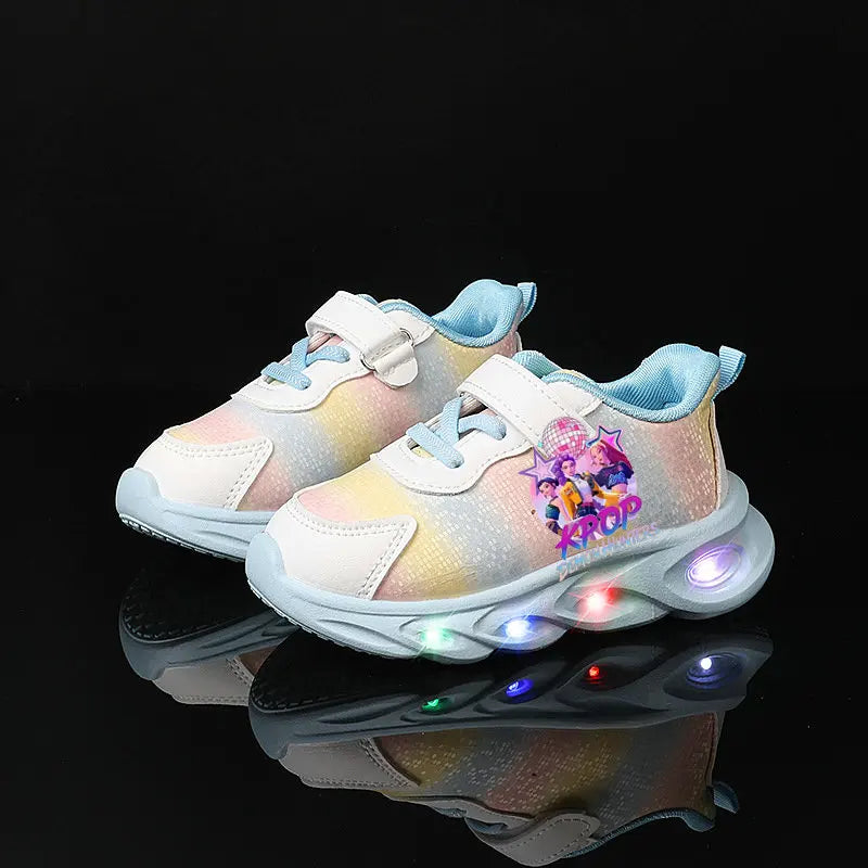 Kpop Demon Hunter Kids LED Light Casual Shoes Boys Cute Cartoon Glowing Sneakers Children Soft Bottom Anti Slip Sports Shoes