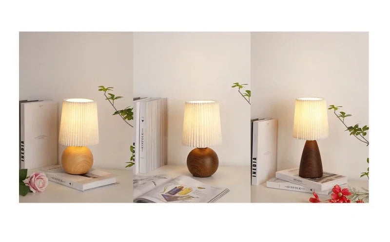 Retro LED Table Lamp Bedroom Fabric Pleated USB Study For Home Room Decor Desktop Decorative Ambiance Bedrooms LED Bedside Lamps