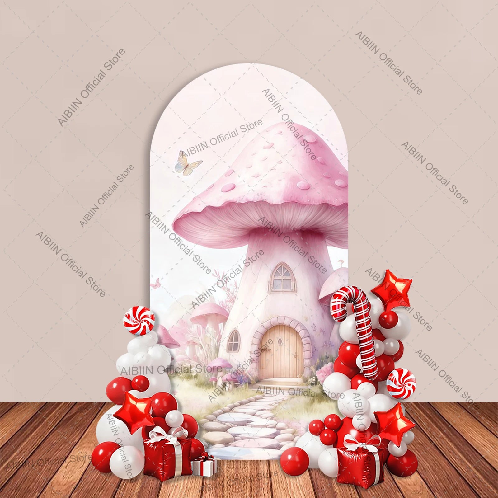 Butterfly Fairy First Birthday Arch Backdrop Cover Mushroom House Door Pink Floral Wonderland Girl Cake Baby Shower Party Decor