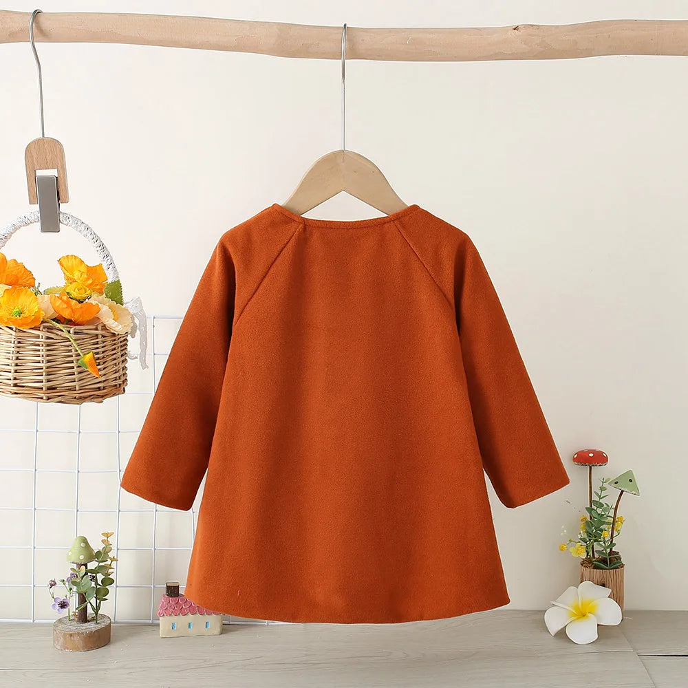 Children's New Girls' Round Neck Raglan Sleeve Woolen Coat Children's Autumn and Winter Westernized Solid Color Woolen Top