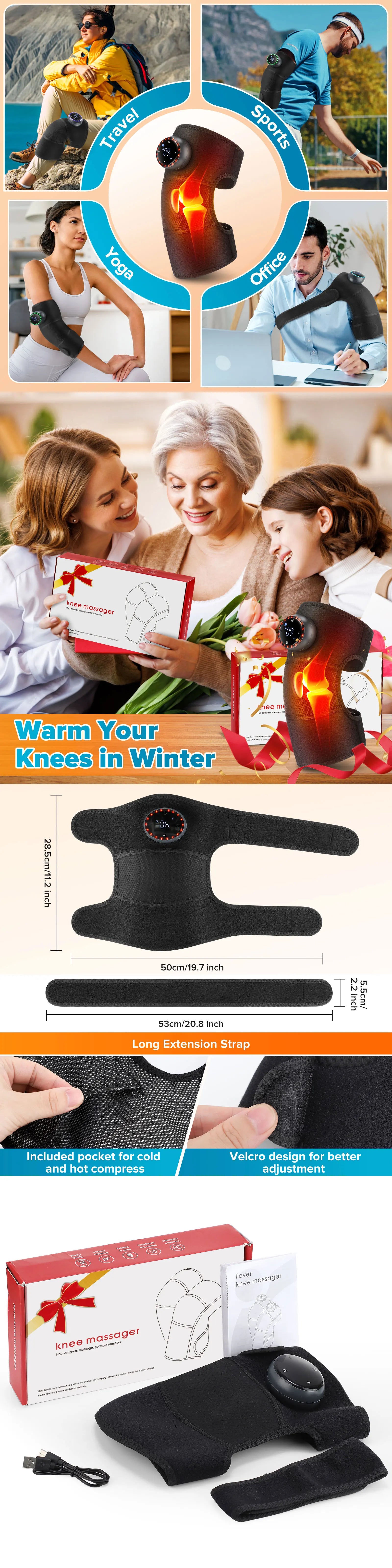 Electric Heated Vibration Knee Massage Pad 3 in 1 Massager for Shoulder Elbow Hot Compress Thermal Joint Brace Muscle Relaxation