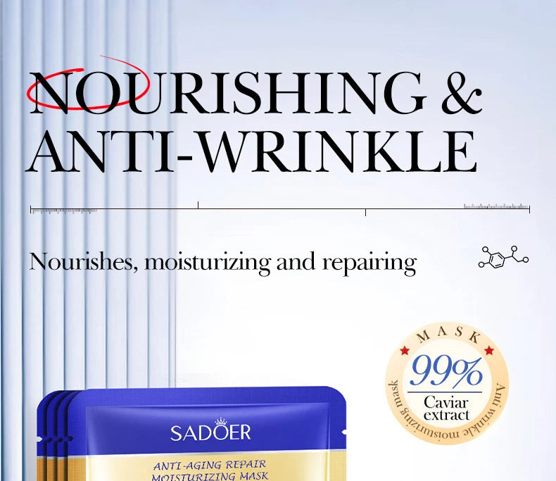 5/10pcs SADOER Caviar Hyaluronic Acid Moisturizing Facial Masks Brightening Firming Hydrating Face Mask Skin Care Products