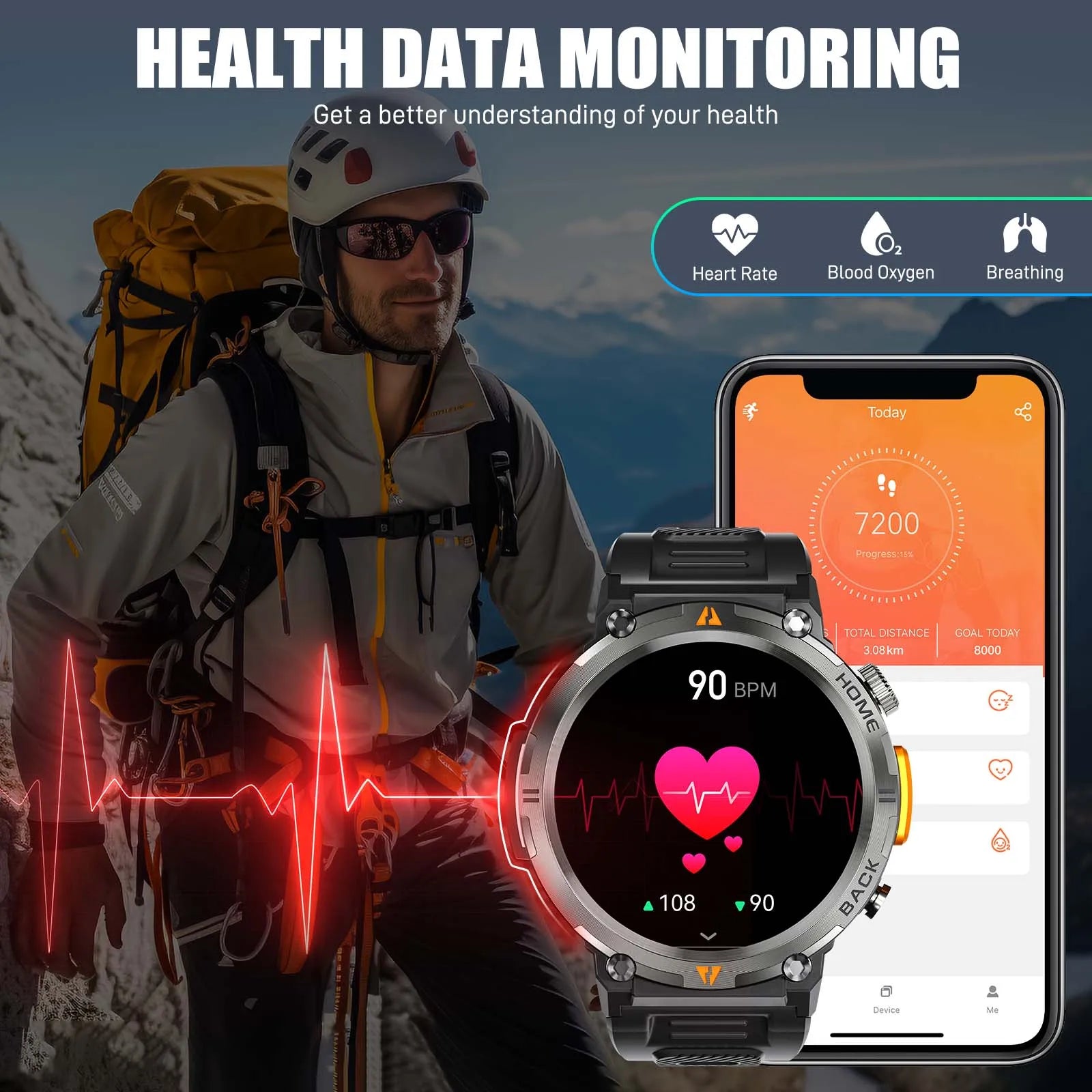 Bluetooth Call smartwatch for men Full Touch Screen With Health Monitor heart rate Flashlight Smart watch