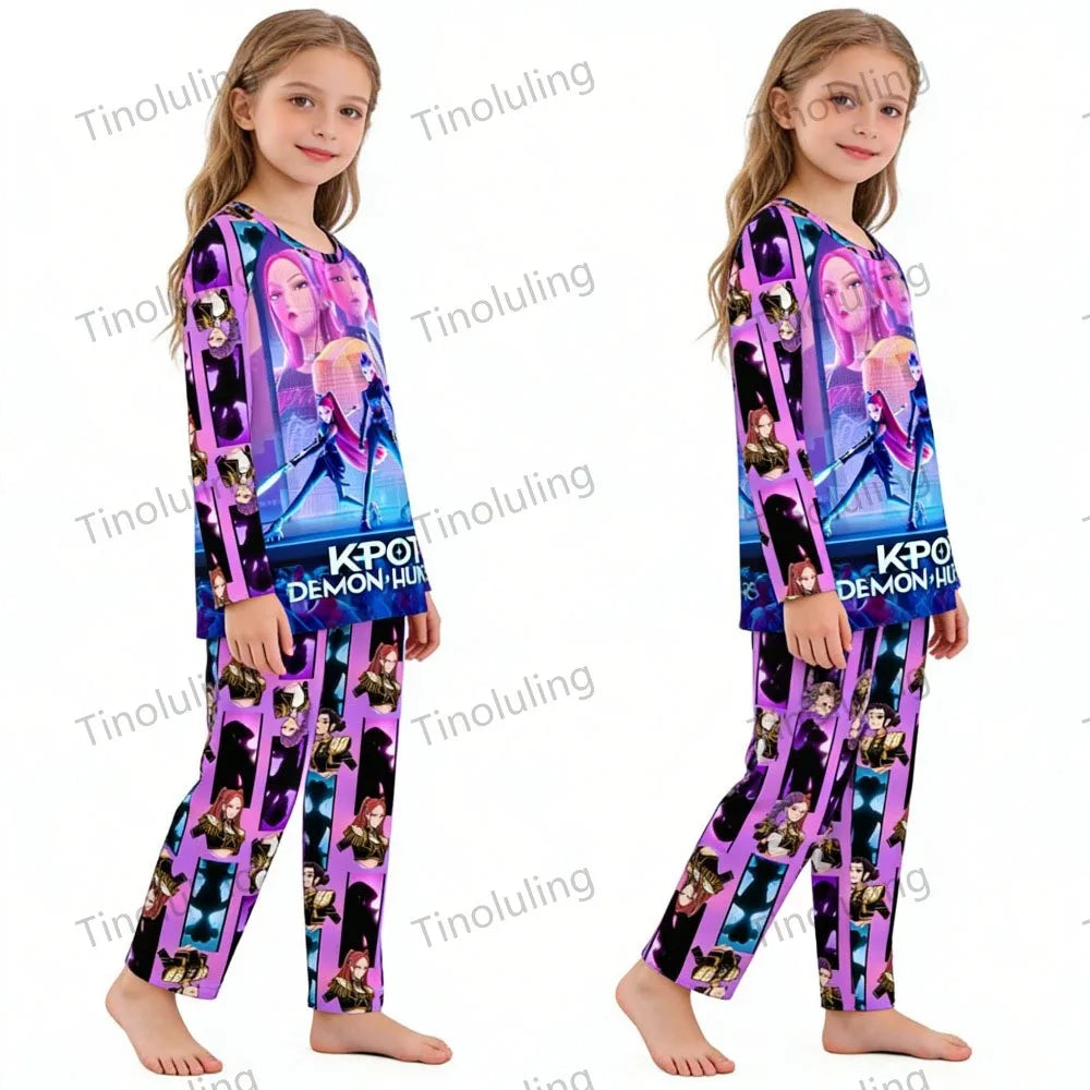 KPop Girls Pyjamas Suit Kids Pajamas Set Long Sleeve Girls Clothing 2pcs Children's Sleepwear Cartoon Boys Nightwear 3-14Y