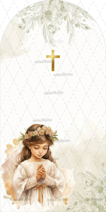 Mehofond Custom 2-Sided My Baptism Kids God Bless First Communion Party Baby Shower Cover Chiara Arch Background Decor Backdrop