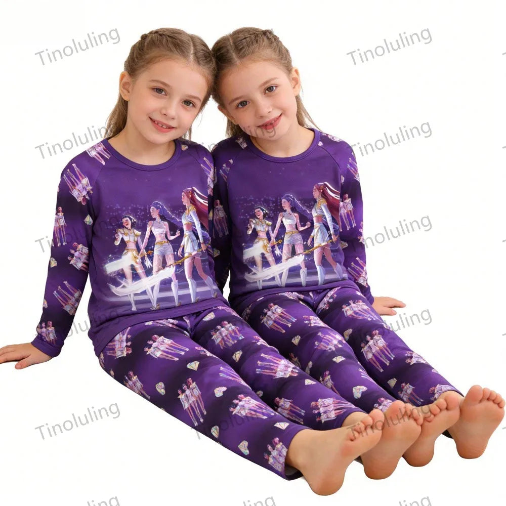 KPop Girls Pyjamas Suit Kids Pajamas Set Long Sleeve Girls Clothing 2pcs Children's Sleepwear Cartoon Boys Nightwear 3-14Y