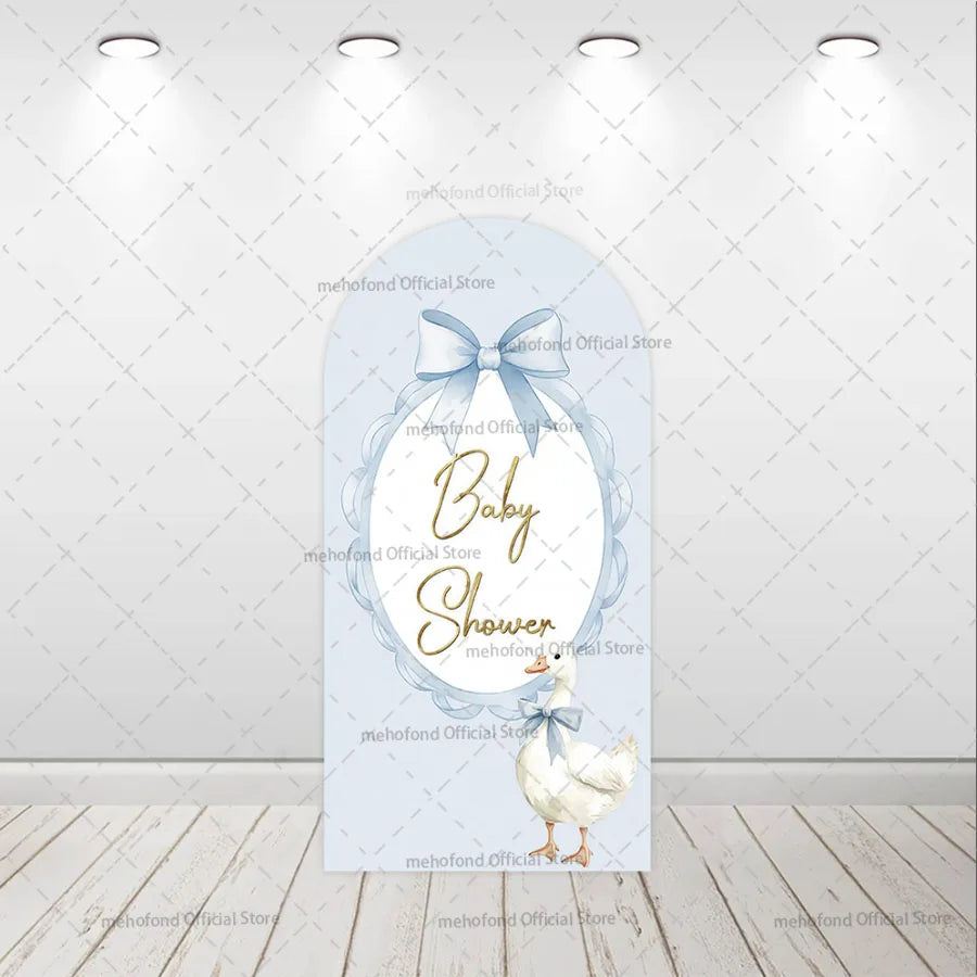 Mehofond Custom 2-Sided One Silly Goose Blue Plaid Kids Birthday Party Baby Shower Cover Chiara Arch Background Decor Backdrop